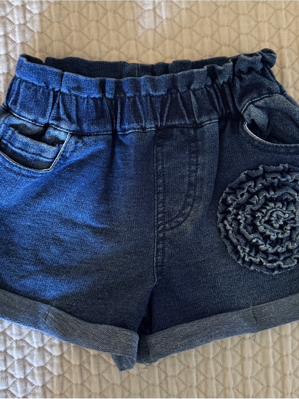 Habitual Dark Blue Denim Shorts with Rosette Accent